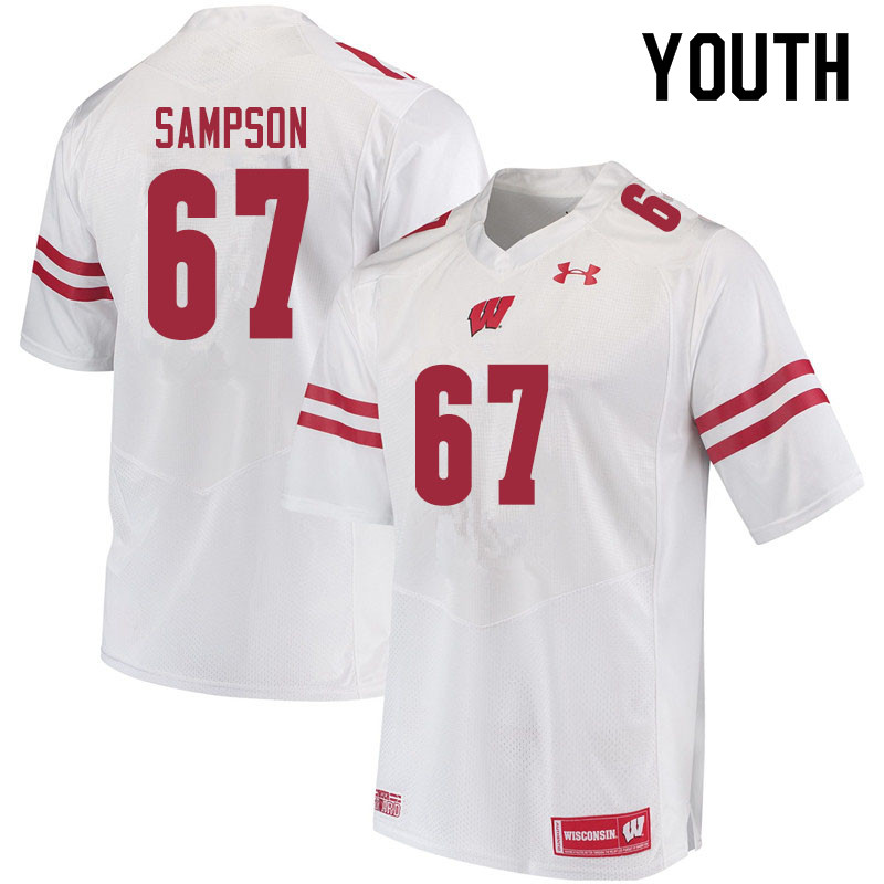 Wisconsin Badgers Youth #67 Cormac Sampson NCAA Under Armour Authentic White College Stitched Football Jersey QI40U31DD